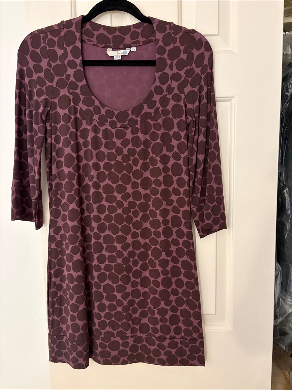Boden Plum Scoop-Neck Long Sleeve Patterned Dress